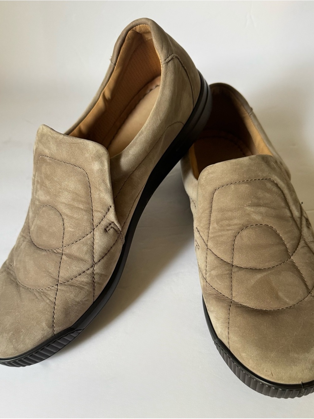 Hotter Women’s 9 Quilted Beige Suede Loafers Comfort Slip-On Women's Shoes